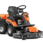 Front view of a commercial front mower with cutting deck.