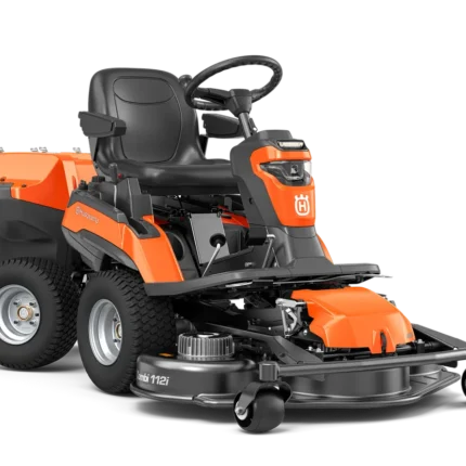Front view of a commercial front mower with cutting deck.