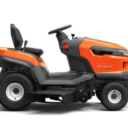 Seitenansicht eines Husqvarna Aufsitzmähers mit seinem Design und seinen Funktionen.