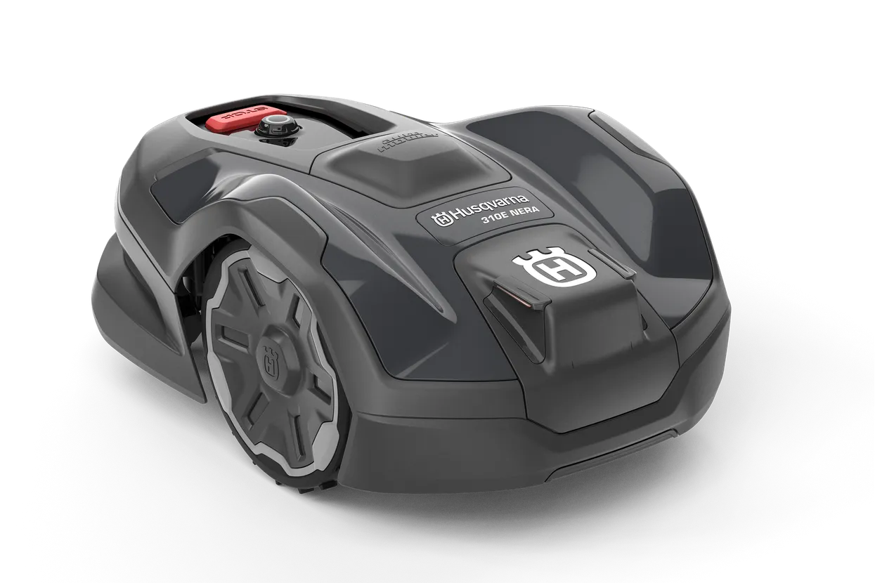 bl-435655.webp Seitenansicht eines Automower®® 310E NERA Mähroboters.
