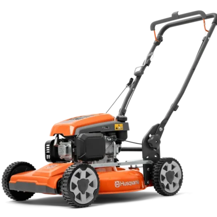 Seitenansicht eines Husqvarna Rasenmähers mit verstellbarem Griff.
