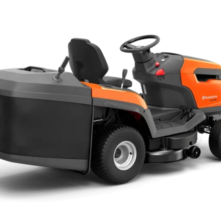 Seitenansicht eines Husqvarna Aufsitzmähers mit seinem Design und seinen Funktionen.