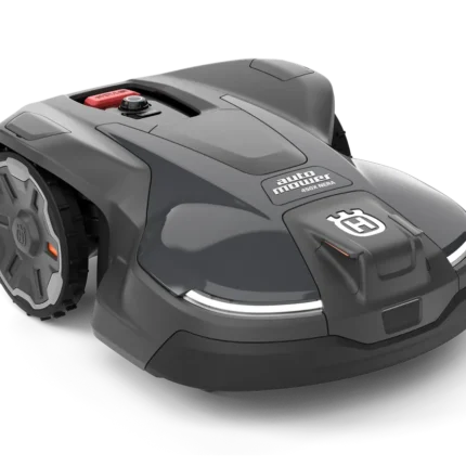 Vorderansicht eines Husqvarna Mähroboters mit seinem schlanken Design.