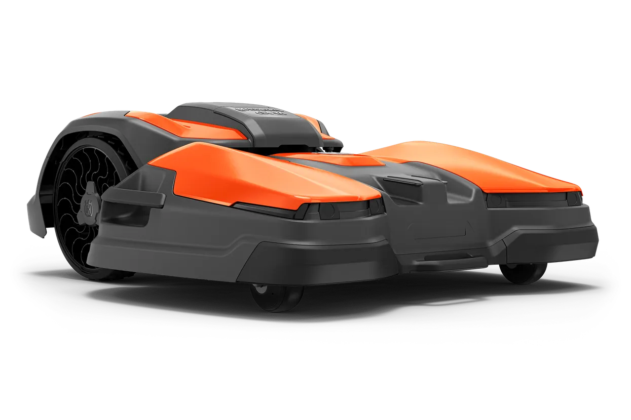 pp-013120-3.webp Side view of a robotic lawn mower with a sleek design.