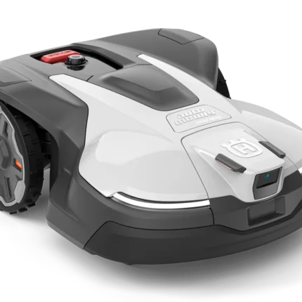 Front view of a robotic lawn mower.