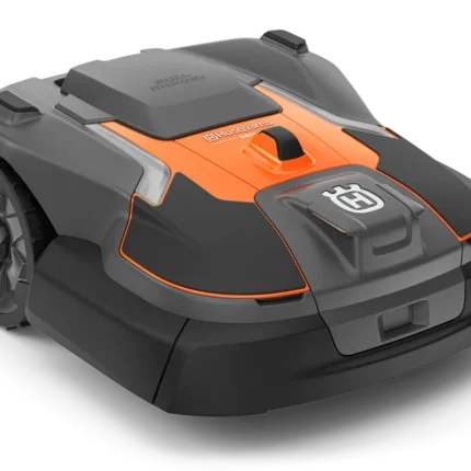 Front view of a robotic lawn mower.